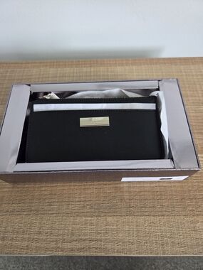 Kate Spade Black Zip Wallet with Gold Plaque
